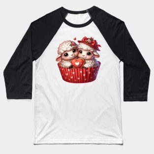 Valentine Sheep Couple In A Cupcake Baseball T-Shirt